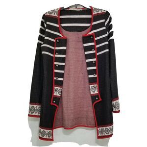 RPS Addict Military Style Open Cardigan Silver Buttons Black White Red Size M